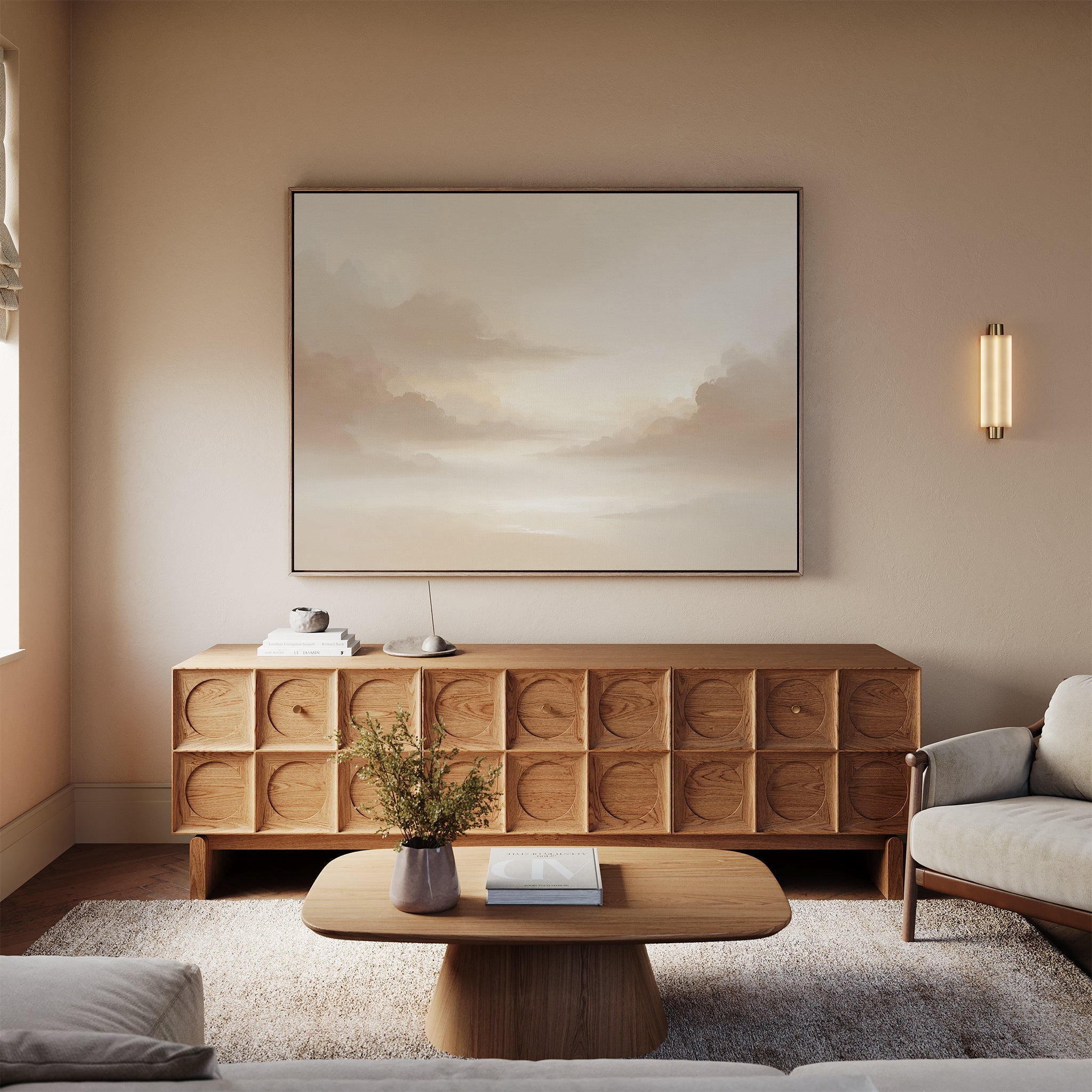 Whispers in the Mist Canvas Print – beige and white cloud canvas wall art print by Aspire Prints