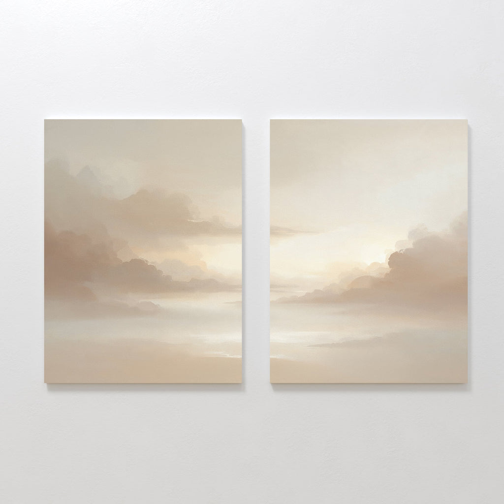Whispers of Mist – Set of 2 Canvas Prints set of 2 – beige and white cloud canvas wall art by Aspire Prints
