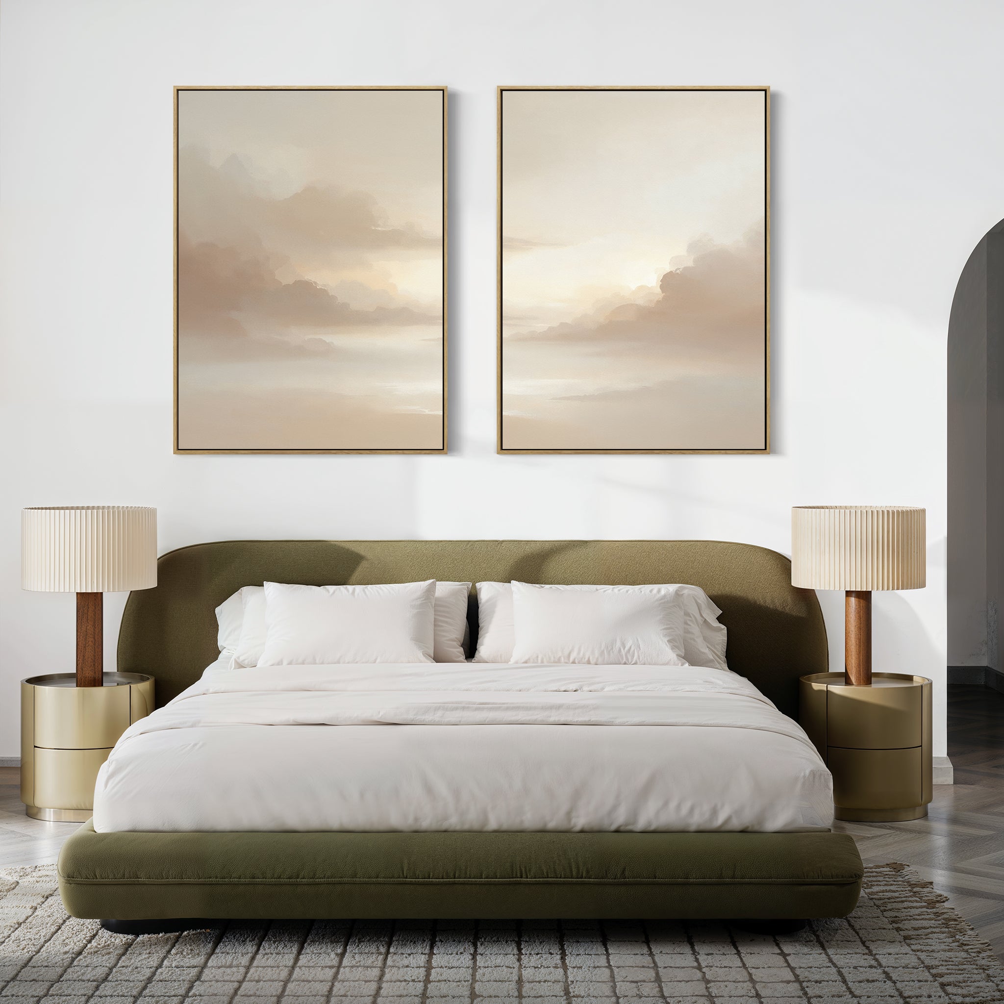 Whispers of Mist – Set of 2 Canvas Prints set of 2 – beige and white cloud canvas wall art by Aspire Prints