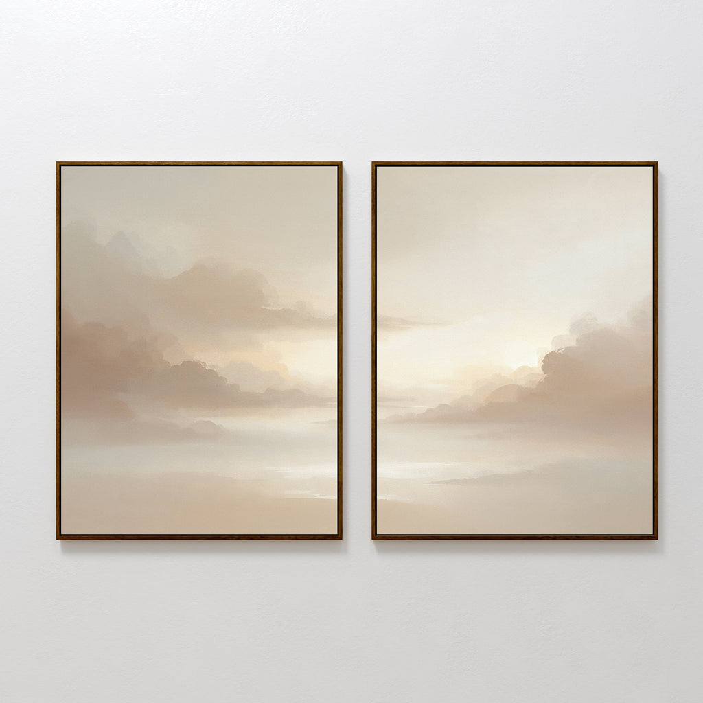 Whispers of Mist – Set of 2 Canvas Prints set of 2 – beige and white cloud canvas wall art by Aspire Prints