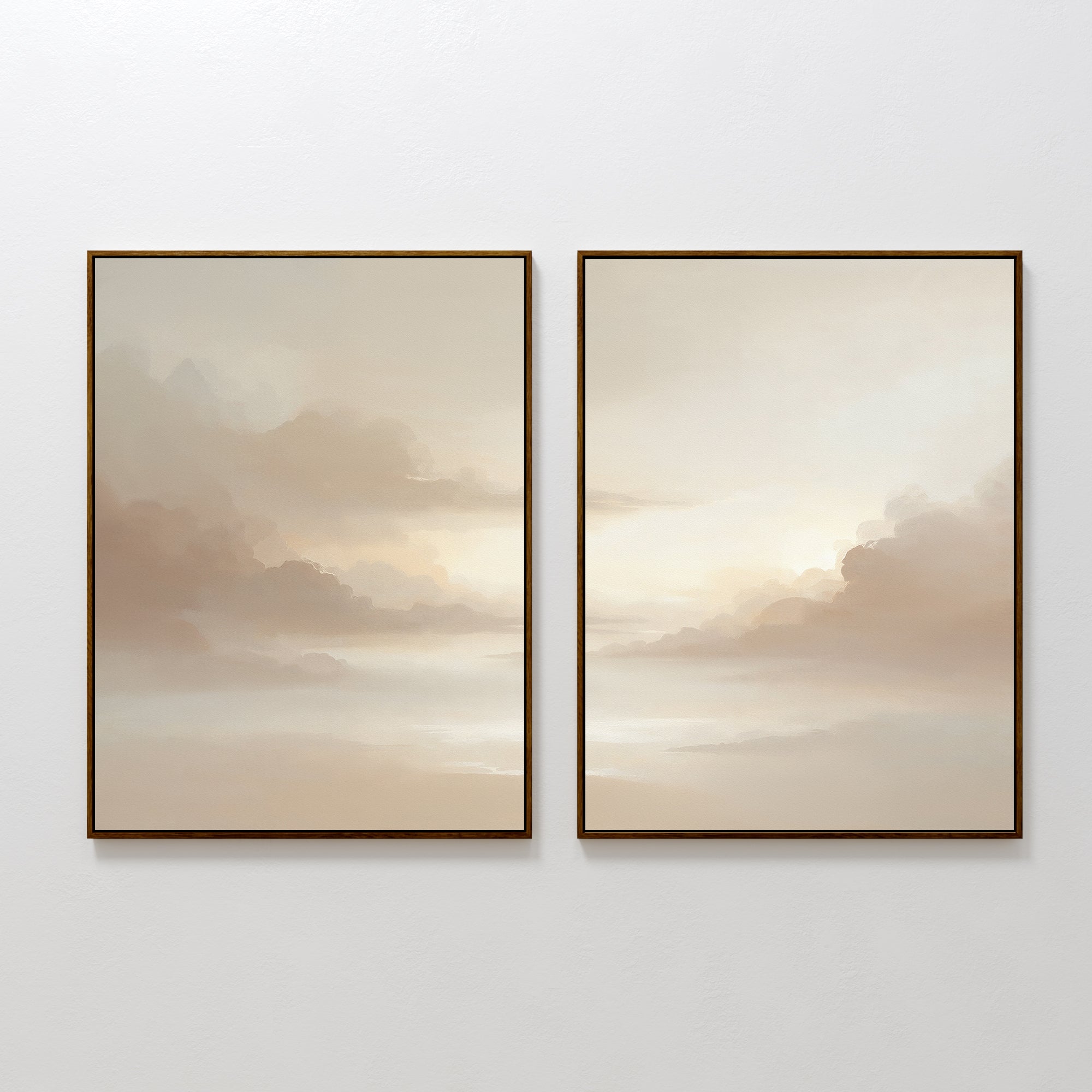 Whispers of Mist – Set of 2 Canvas Prints set of 2 – beige and white cloud canvas wall art by Aspire Prints