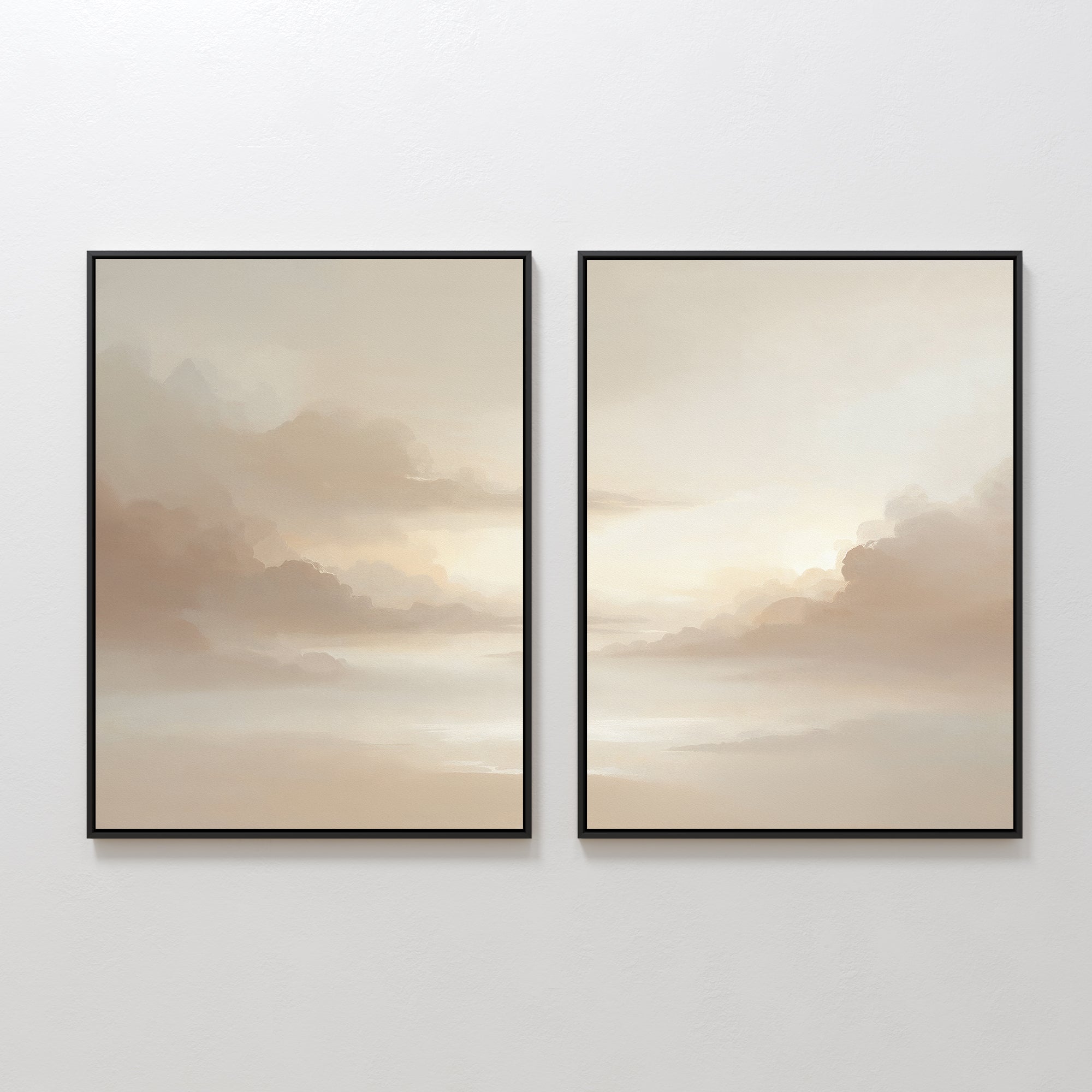 Whispers of Mist – Set of 2 Canvas Prints set of 2 – beige and white cloud canvas wall art by Aspire Prints