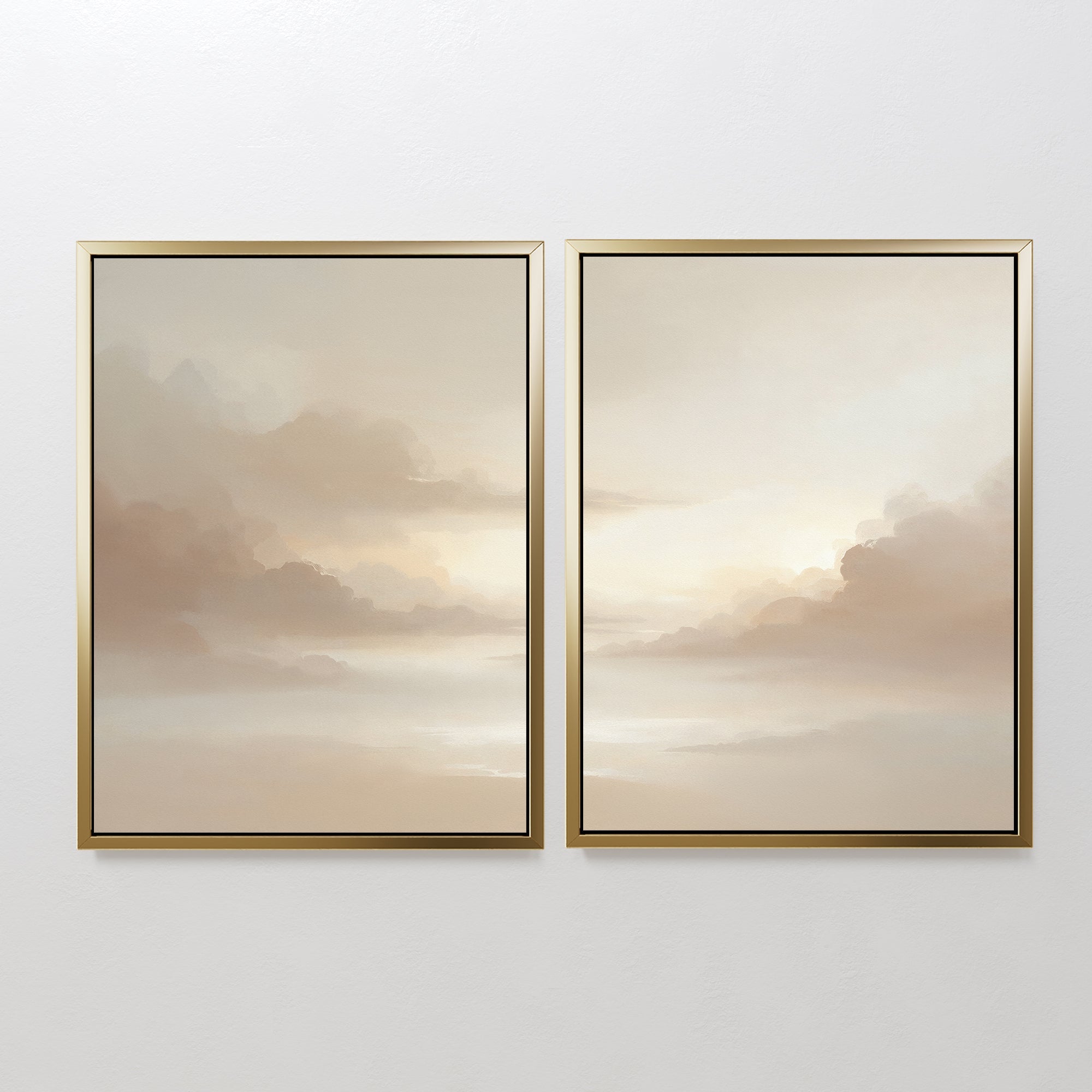 Whispers of Mist – Set of 2 Canvas Prints set of 2 – beige and white cloud canvas wall art by Aspire Prints