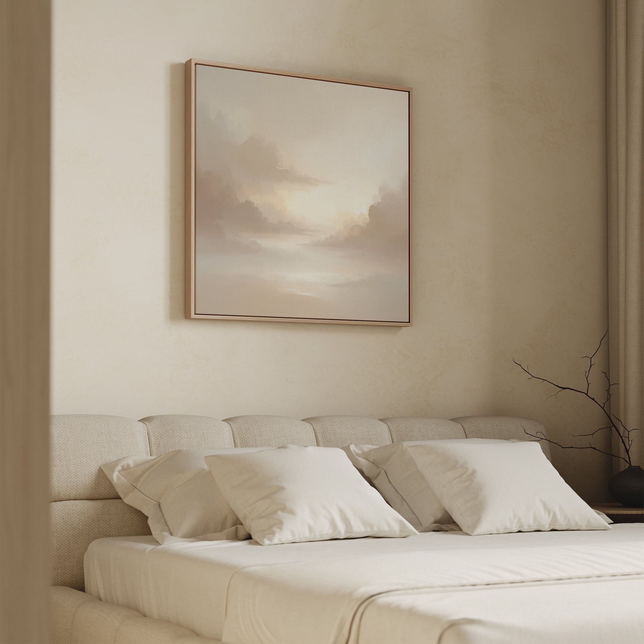 Whispering Mist & Morning Light Canvas Print – beige and white cloud canvas wall art print by Aspire Prints