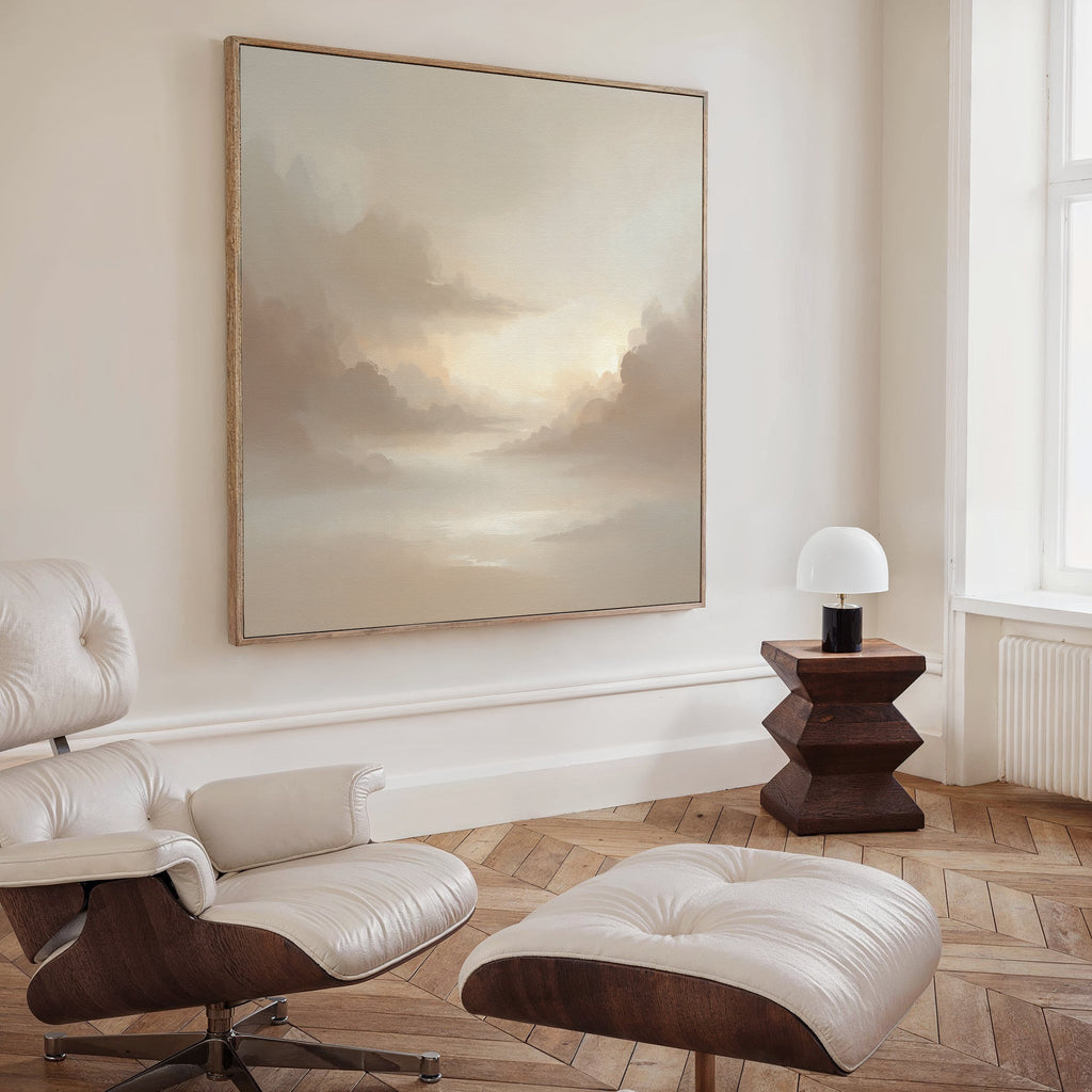 Whispering Mist & Morning Light Canvas Print – beige and white cloud canvas wall art print by Aspire Prints