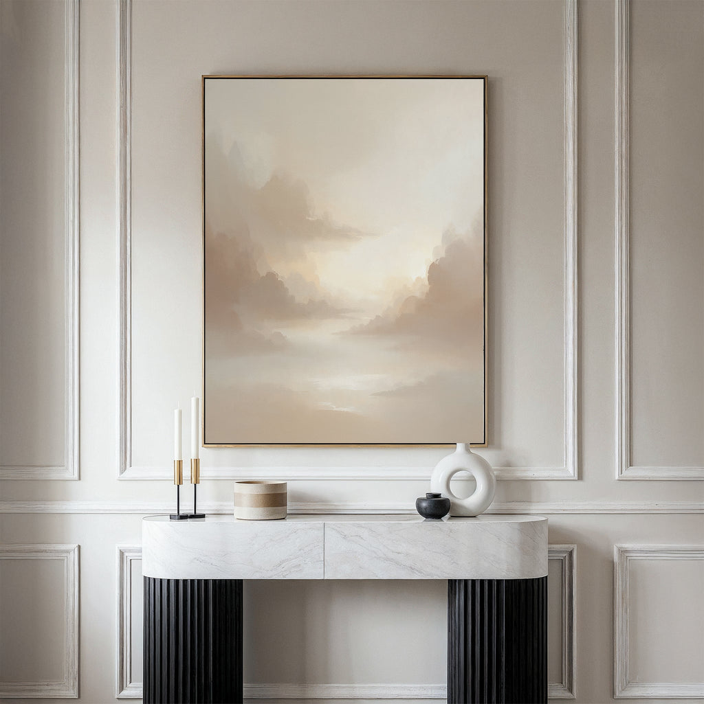 Whisper of the Mist – beige and white cloud canvas wall art print by Aspire Prints