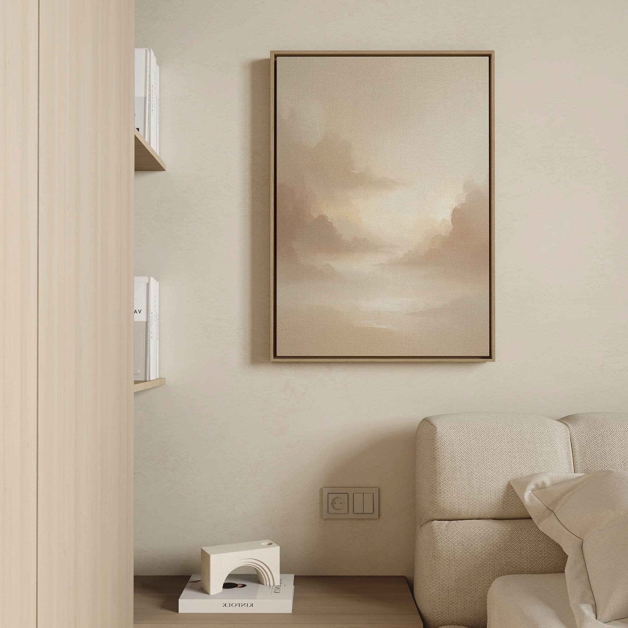 Whisper of the Mist – beige and white cloud canvas wall art print by Aspire Prints