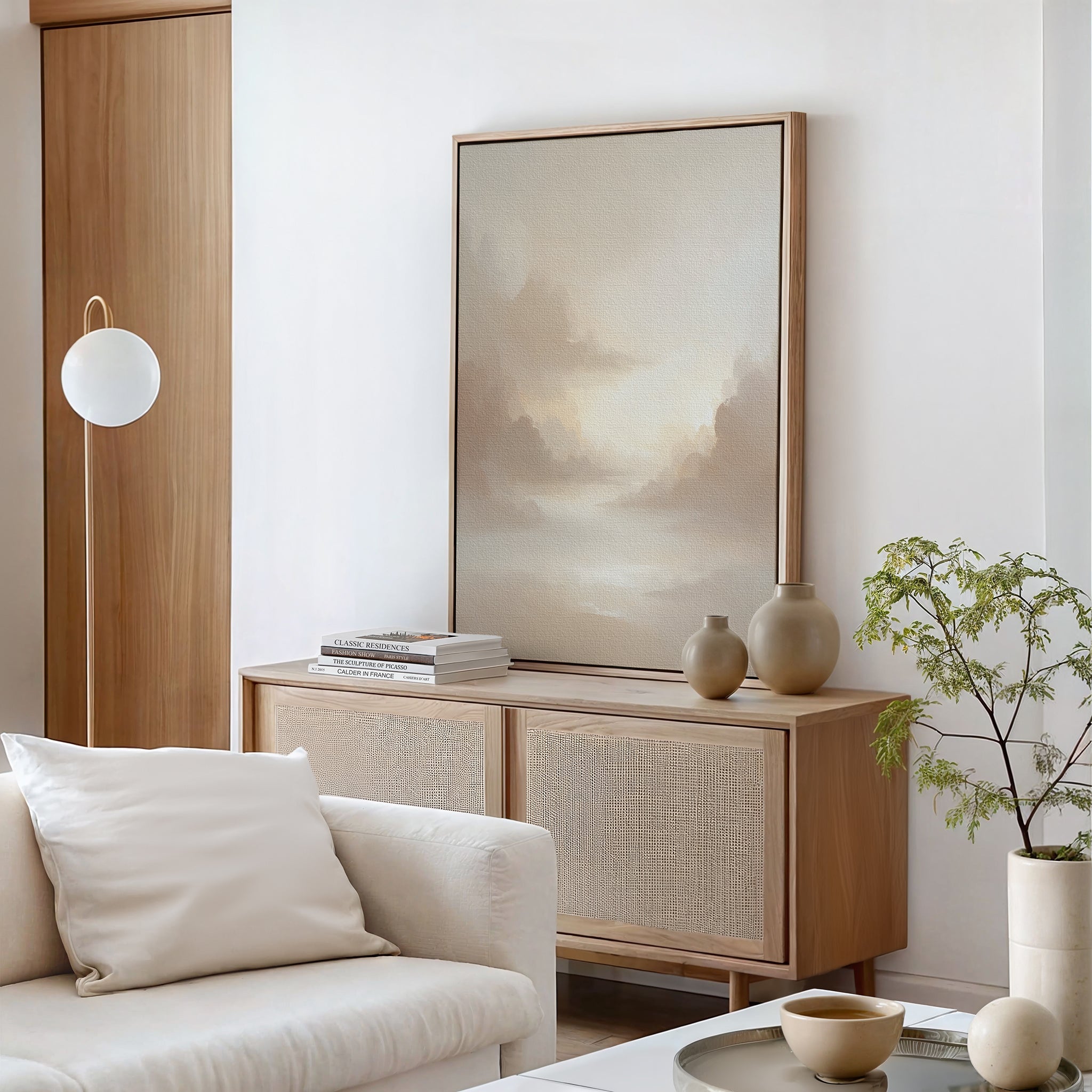 Whisper of the Mist – beige and white cloud canvas wall art print by Aspire Prints