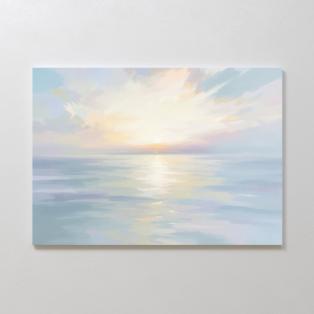 Whispering Tides at First Light – blue coastal canvas wall art print by Aspire Prints