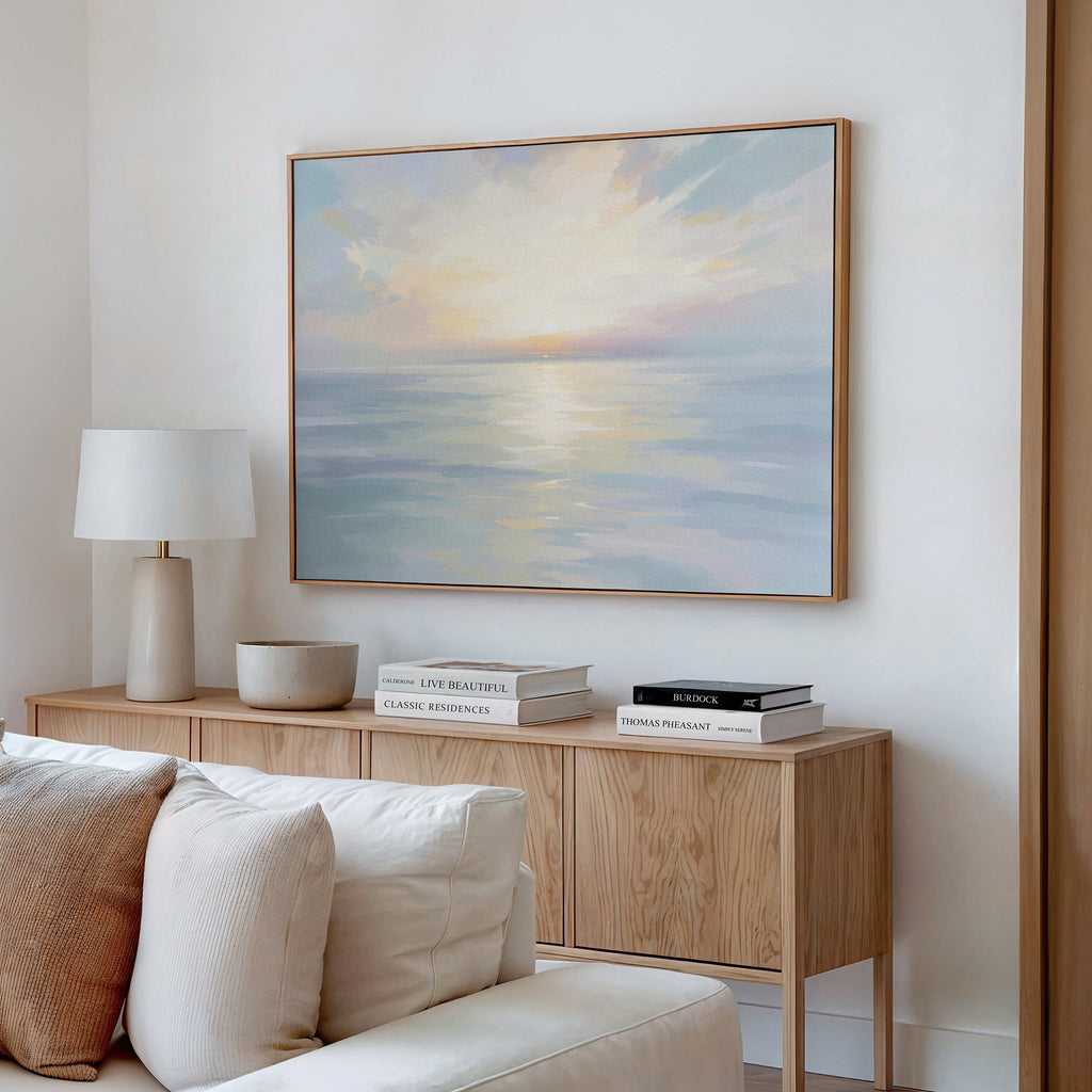 Whispering Tides at First Light – blue coastal canvas wall art print by Aspire Prints