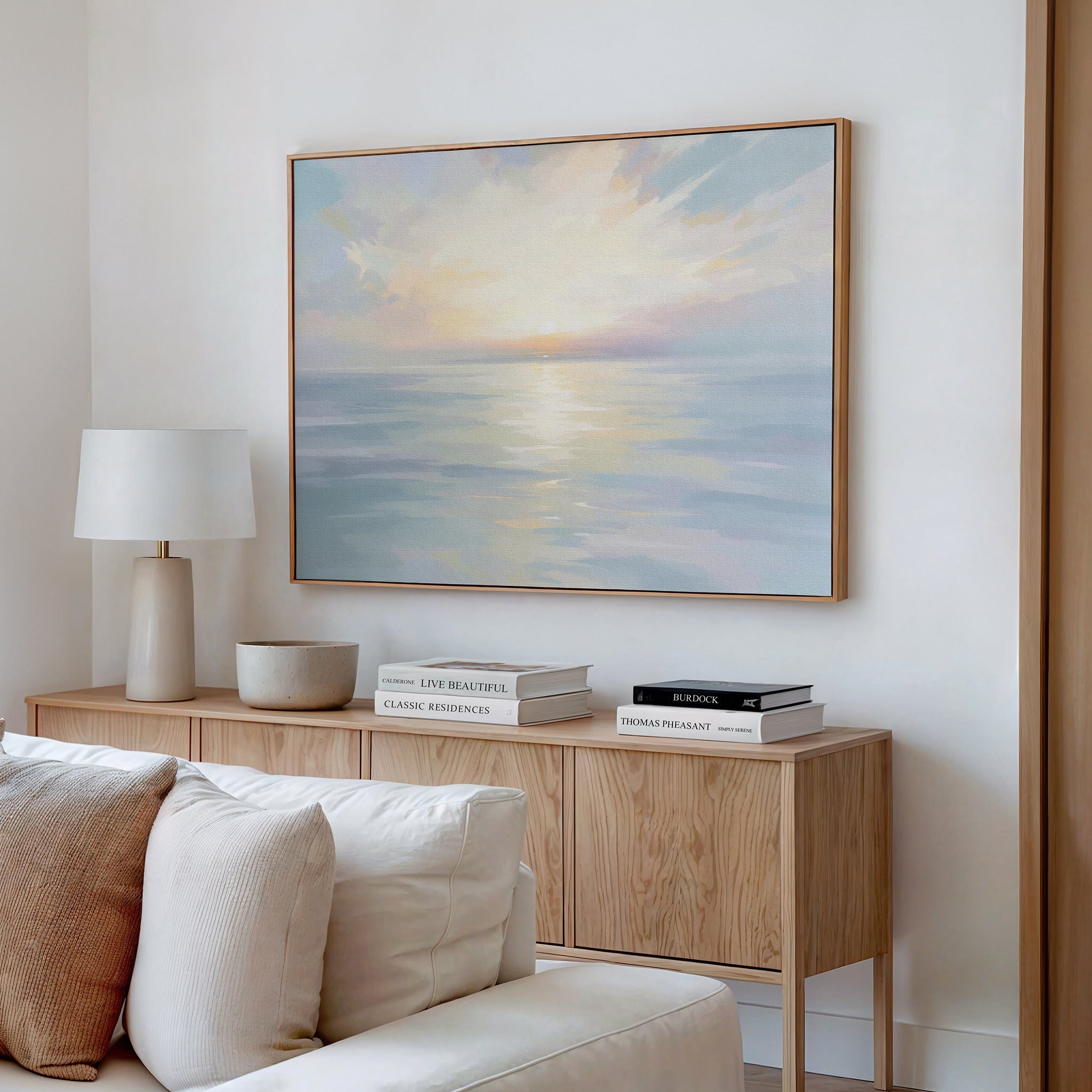 Whispering Tides at First Light – blue coastal canvas wall art print by Aspire Prints