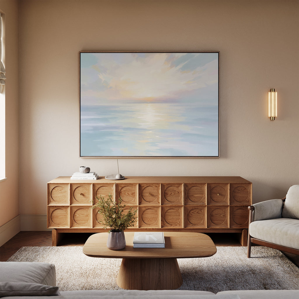 Whispering Tides at First Light – blue coastal canvas wall art print by Aspire Prints