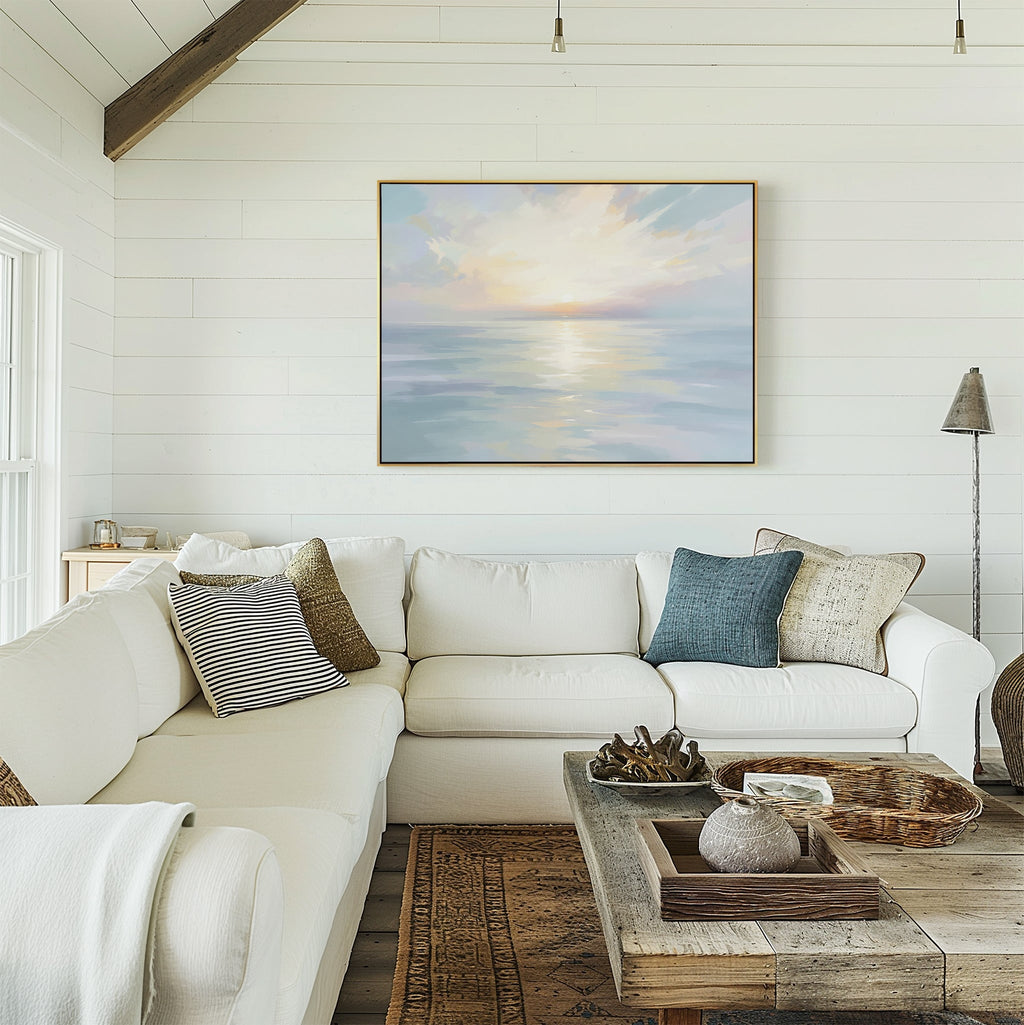 Whispering Tides at First Light – blue coastal canvas wall art print by Aspire Prints