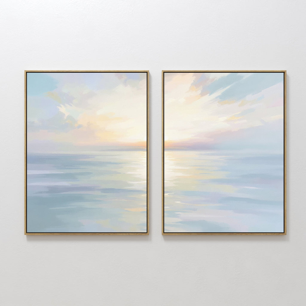 Whispering Tides Diptych – Set of 2 Canvas Prints set of 2 – blue coastal canvas wall art by Aspire Prints