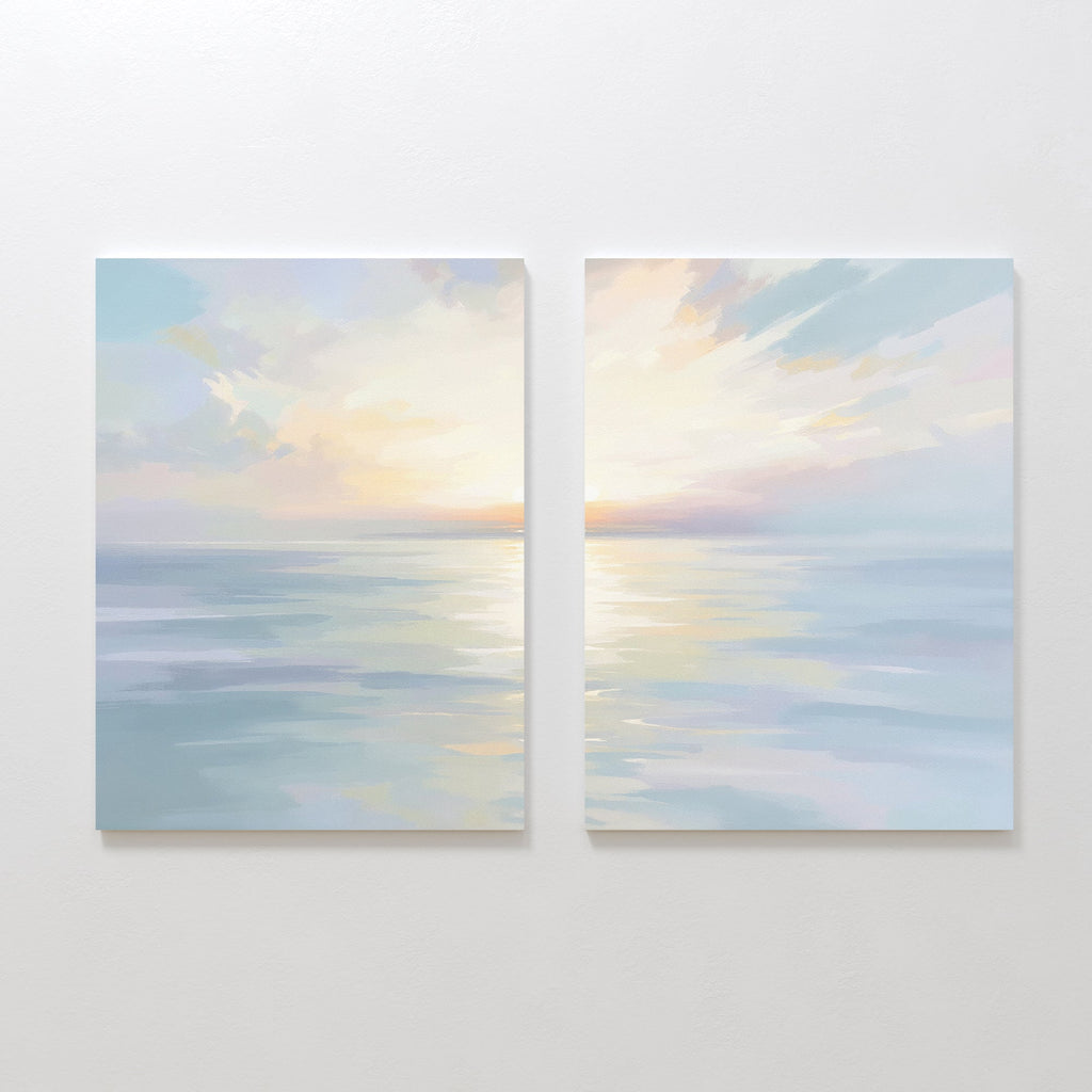 Whispering Tides Diptych – Set of 2 Canvas Prints set of 2 – blue coastal canvas wall art by Aspire Prints