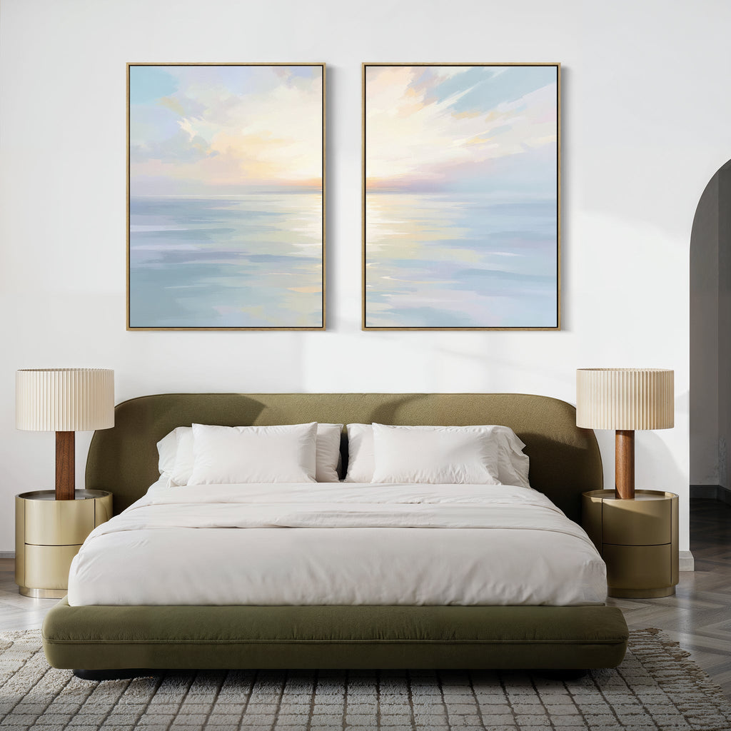 Whispering Tides Diptych – Set of 2 Canvas Prints set of 2 – blue coastal canvas wall art by Aspire Prints
