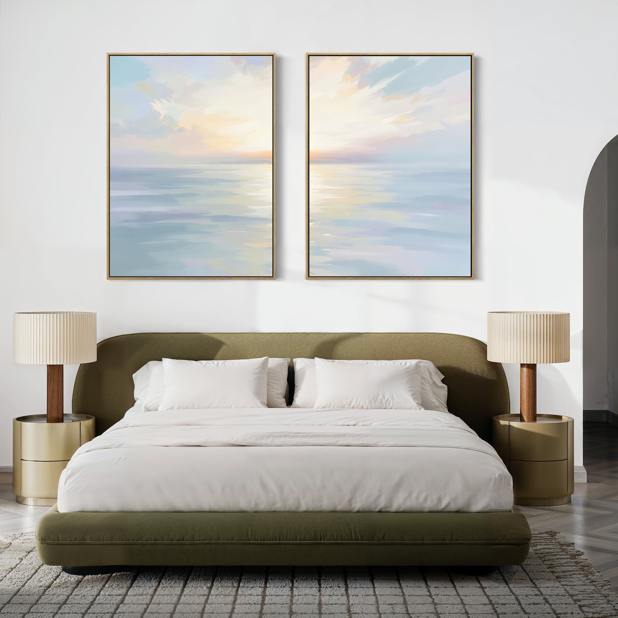 Whispering Tides Diptych – Set of 2 Canvas Prints set of 2 – blue coastal canvas wall art by Aspire Prints