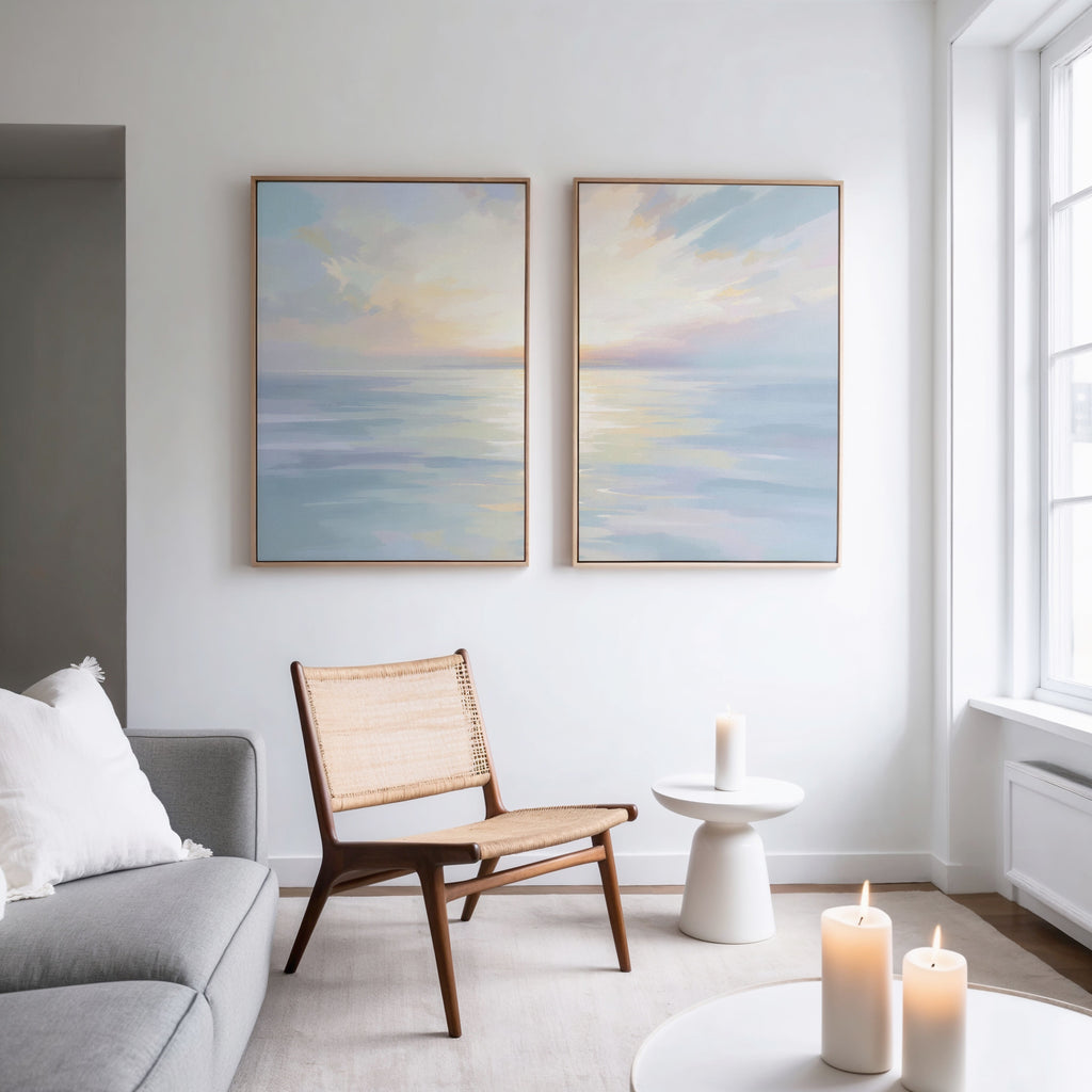 Whispering Tides Diptych – Set of 2 Canvas Prints set of 2 – blue coastal canvas wall art by Aspire Prints