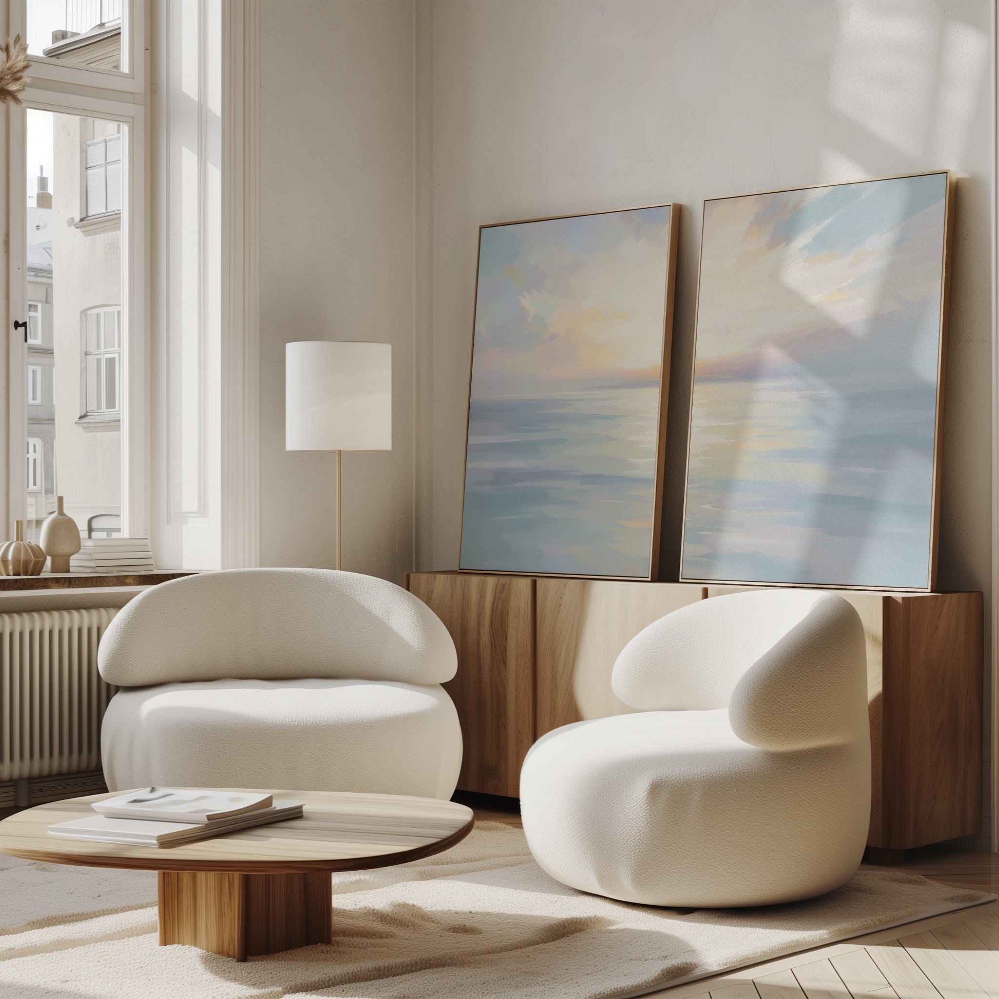 Whispering Tides Diptych – Set of 2 Canvas Prints set of 2 – blue coastal canvas wall art by Aspire Prints