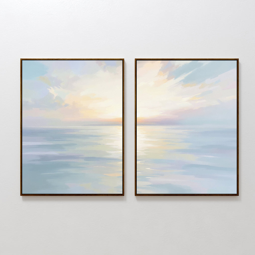 Whispering Tides Diptych – Set of 2 Canvas Prints set of 2 – blue coastal canvas wall art by Aspire Prints