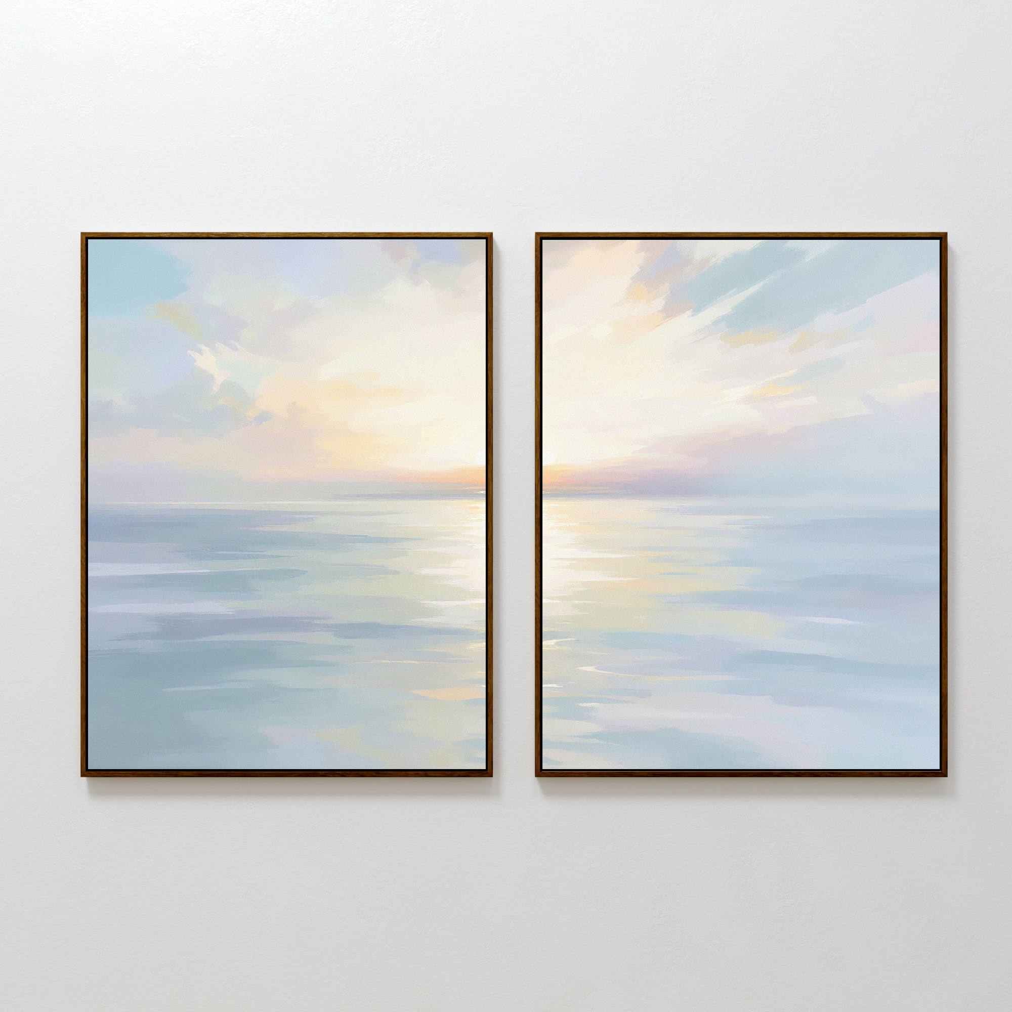 Whispering Tides Diptych – Set of 2 Canvas Prints set of 2 – blue coastal canvas wall art by Aspire Prints