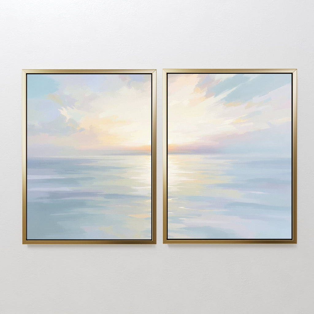 Whispering Tides Diptych – Set of 2 Canvas Prints set of 2 – blue coastal canvas wall art by Aspire Prints