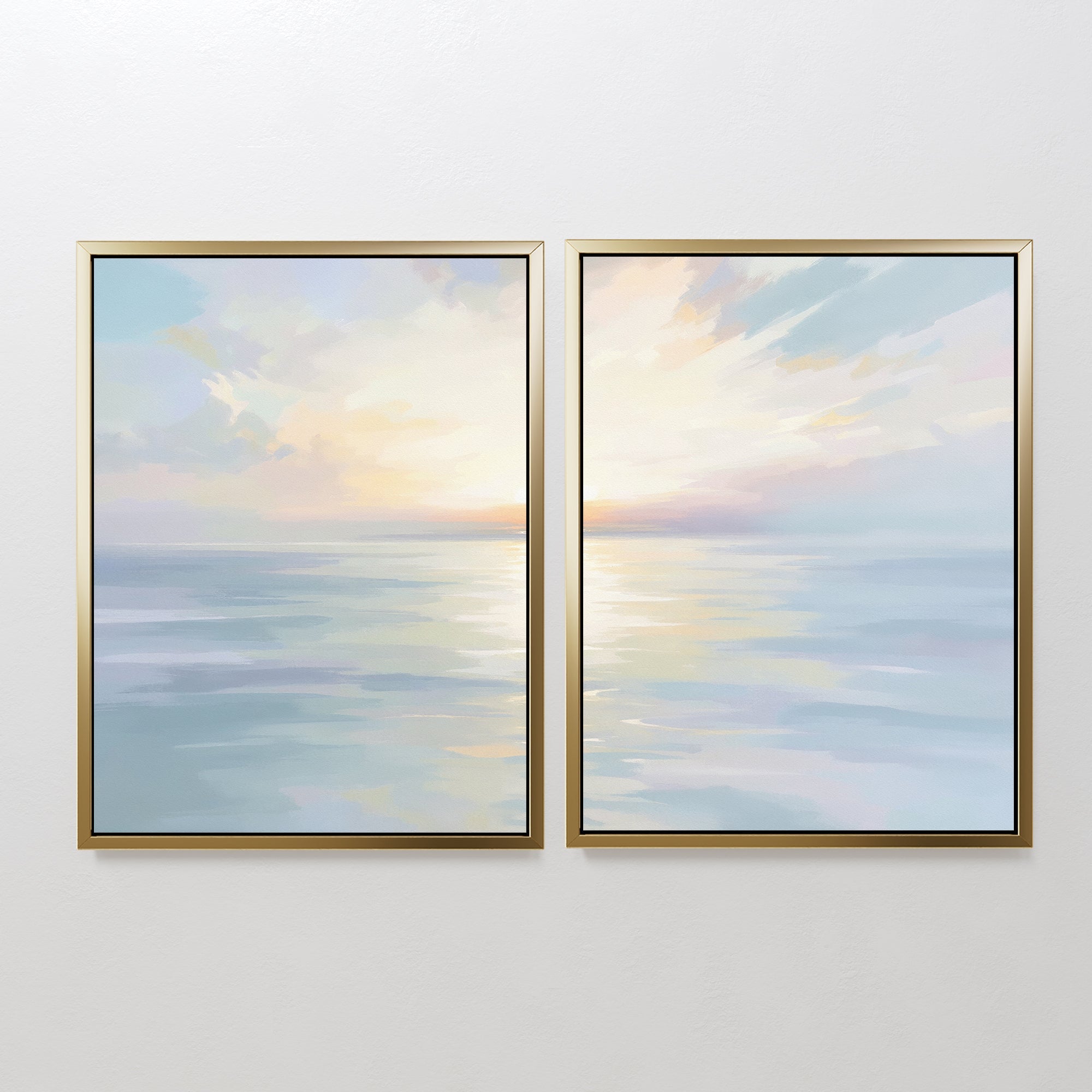 Whispering Tides Diptych – Set of 2 Canvas Prints set of 2 – blue coastal canvas wall art by Aspire Prints