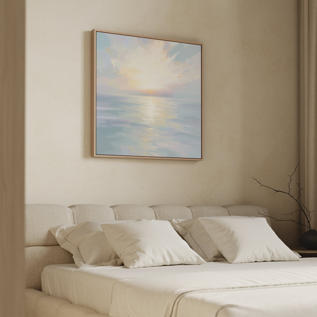 Whispering Tides at Daybreak – blue coastal canvas wall art print by Aspire Prints