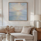 Whispering Tides at Daybreak – blue coastal canvas wall art print by Aspire Prints