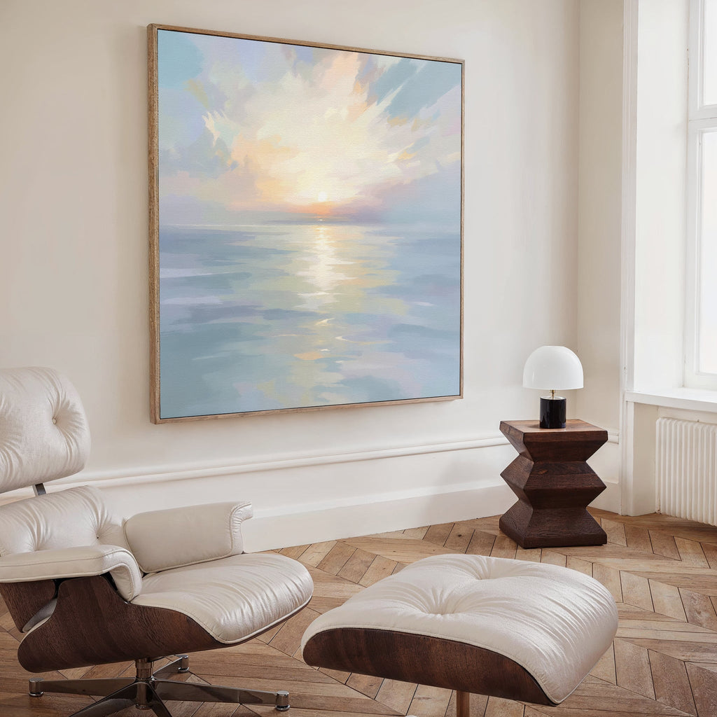 Whispering Tides at Daybreak – blue coastal canvas wall art print by Aspire Prints