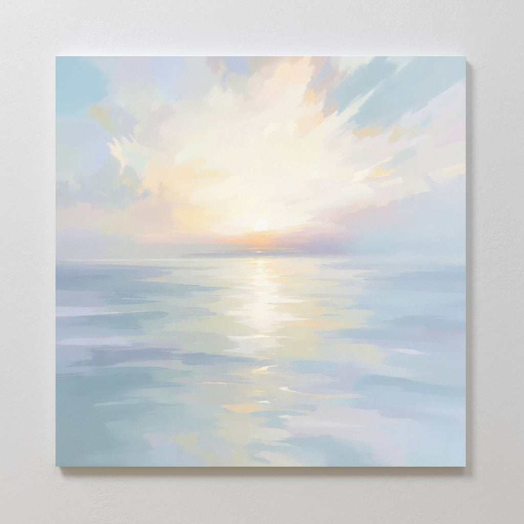 Whispering Tides at Daybreak – blue coastal canvas wall art print by Aspire Prints
