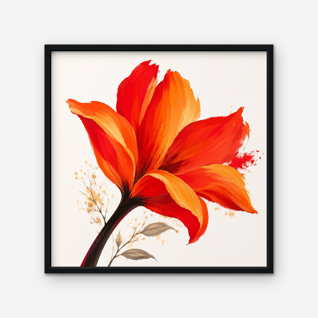Fiery Lily Canvas Art - Square – Black Floating Frame on white background