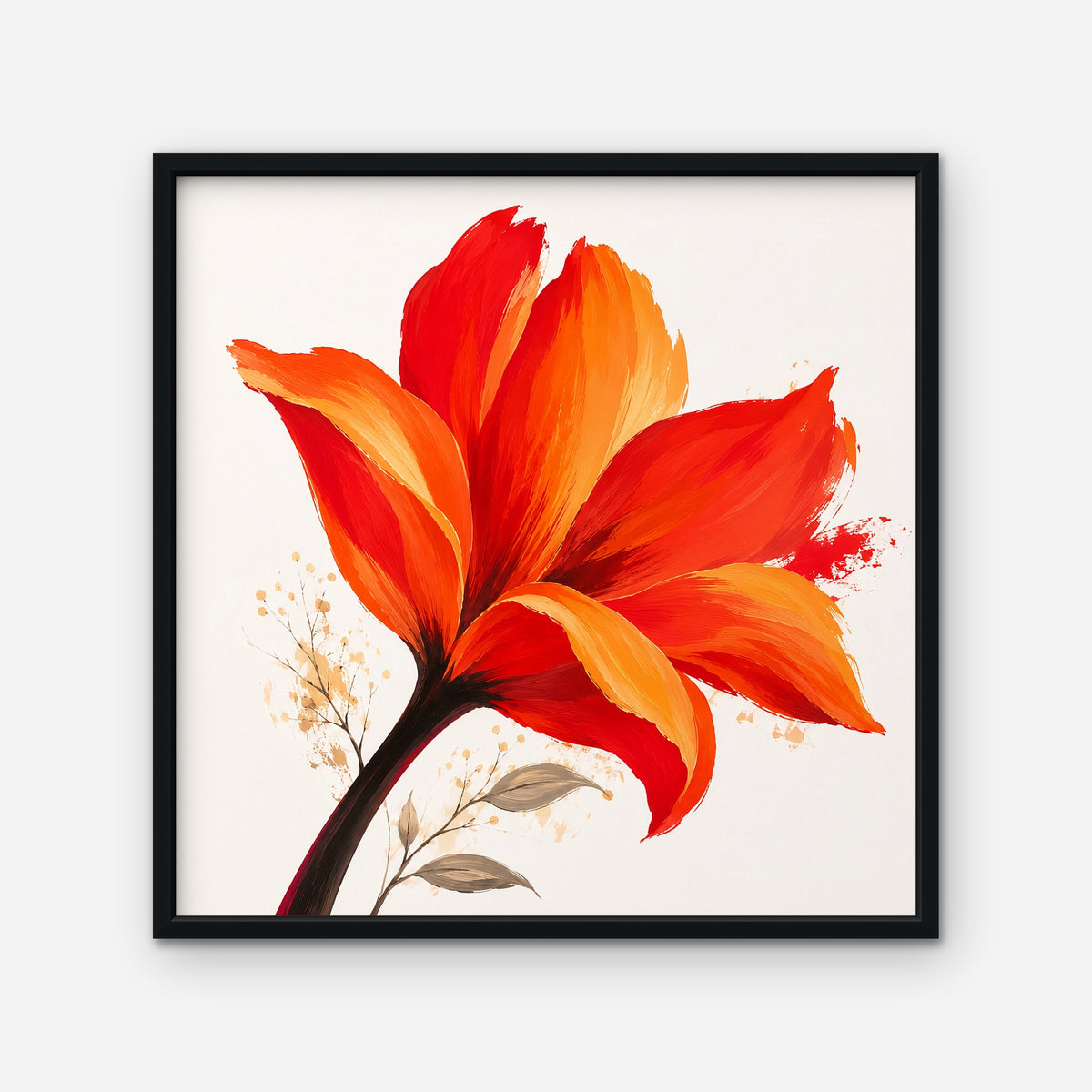 Fiery Lily Canvas Art - Square – Black Floating Frame on white background