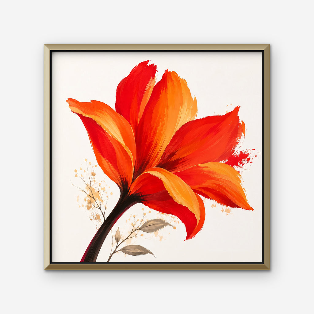 Fiery Lily Canvas Art - Square – Gold Floating Frame on white background