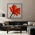 Fiery Lily Canvas Art - Square – Silver Floating Frame in room setting