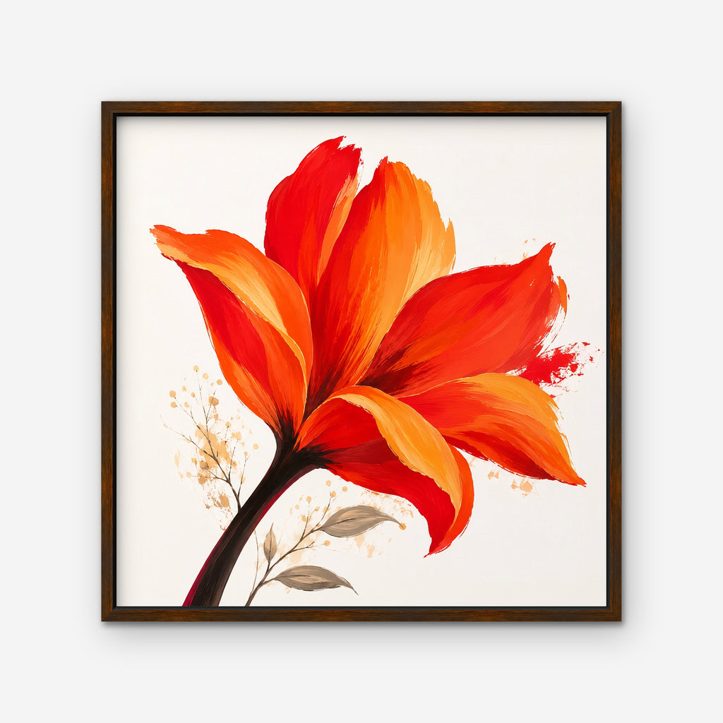 Fiery Lily Canvas Art - Square – Walnut Floating Frame on white background