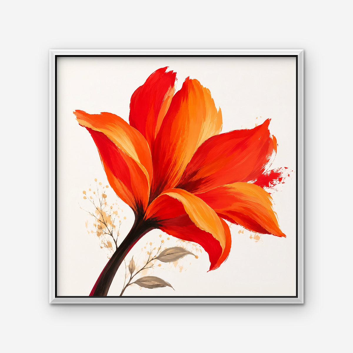 Fiery Lily Canvas Art - Square – White Floating Frame on white background