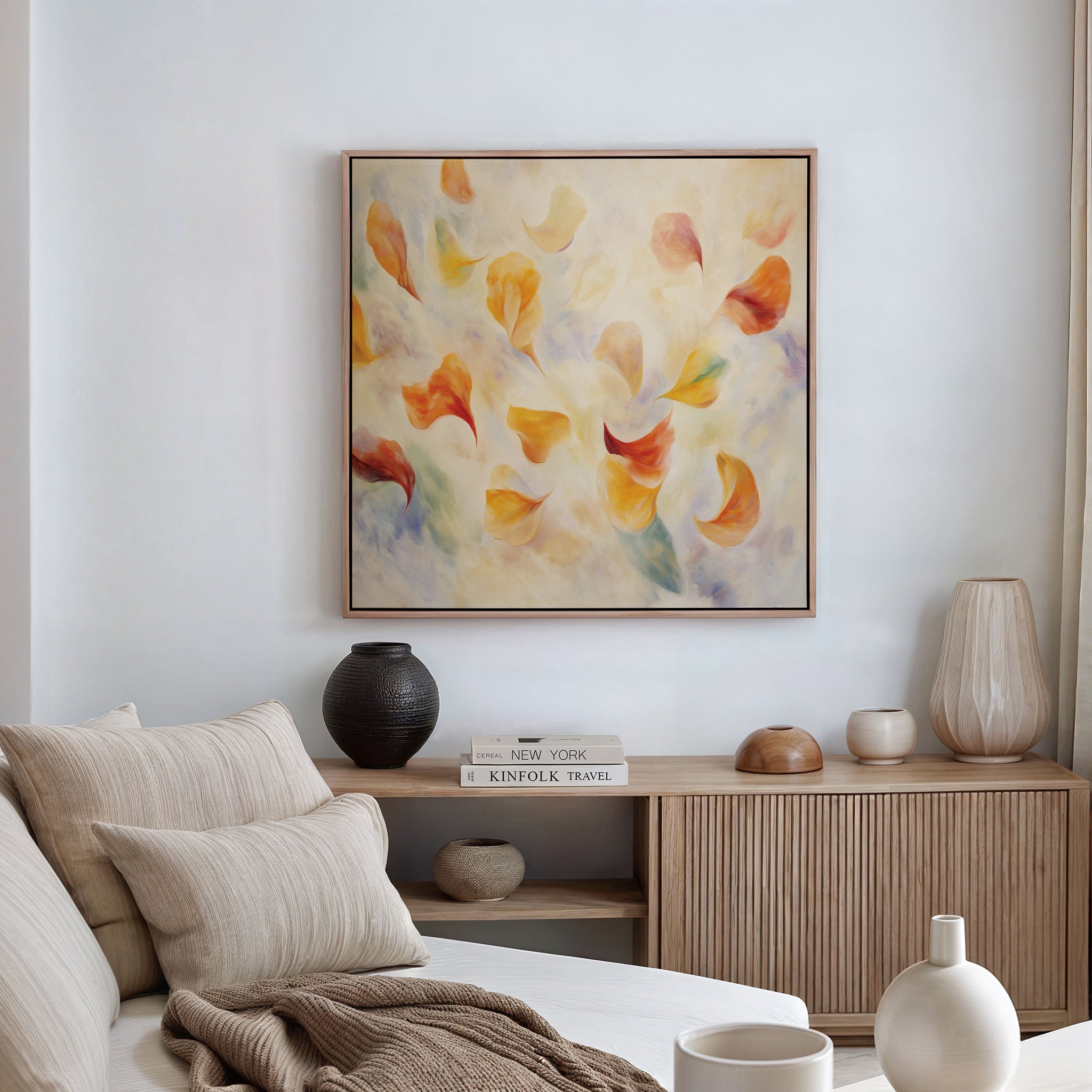 Whisper of Amber Bloom – multicolour botanical canvas wall art print by Aspire Prints