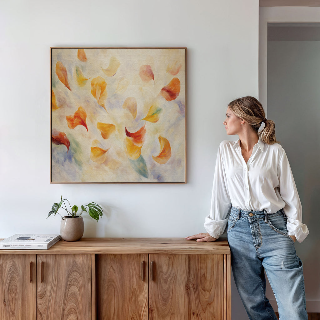 Whisper of Amber Bloom – multicolour botanical canvas wall art print by Aspire Prints