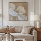 Petal Hush – beige and white botanical canvas wall art print by Aspire Prints