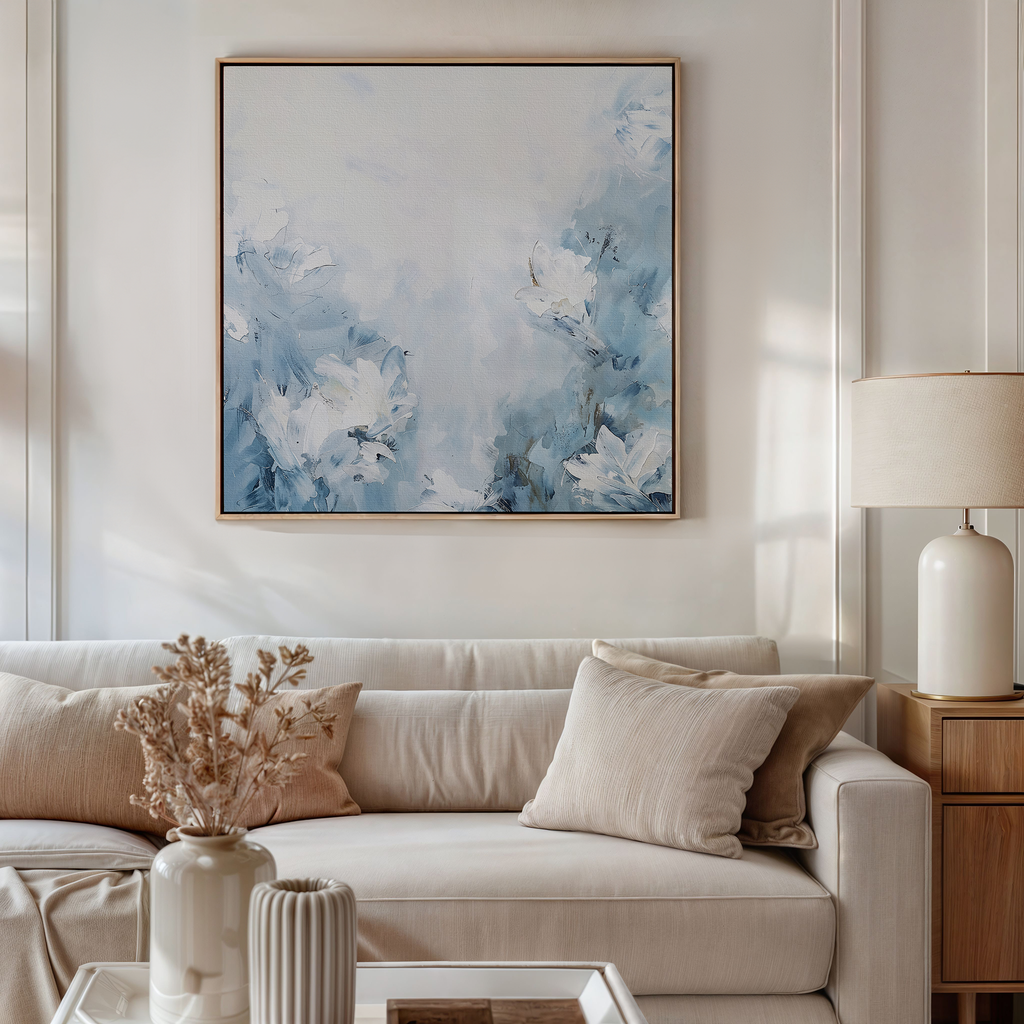 Whispers of Spring – blue botanical canvas wall art print by Aspire Prints