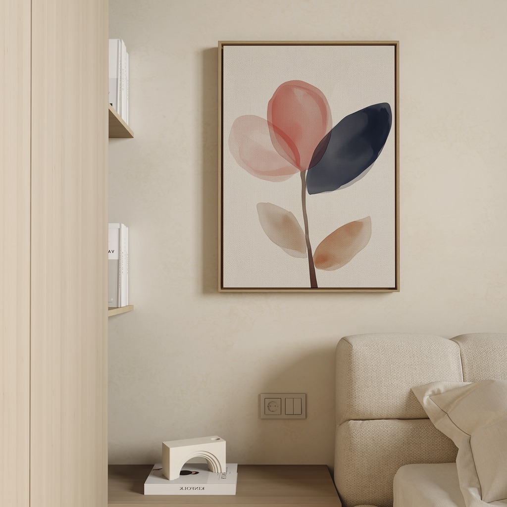 Whispered Bloom in Charcoal Dusk – blush pink botanical canvas wall art print by Aspire Prints