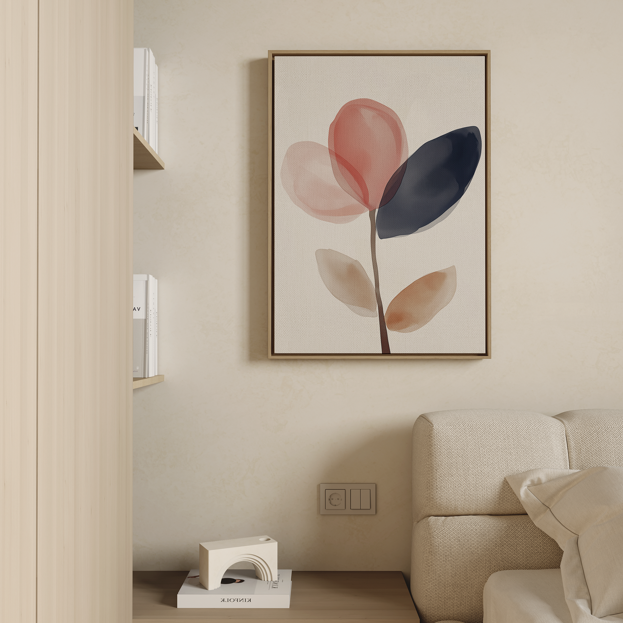 Whispered Bloom in Charcoal Dusk – blush pink botanical canvas wall art print by Aspire Prints