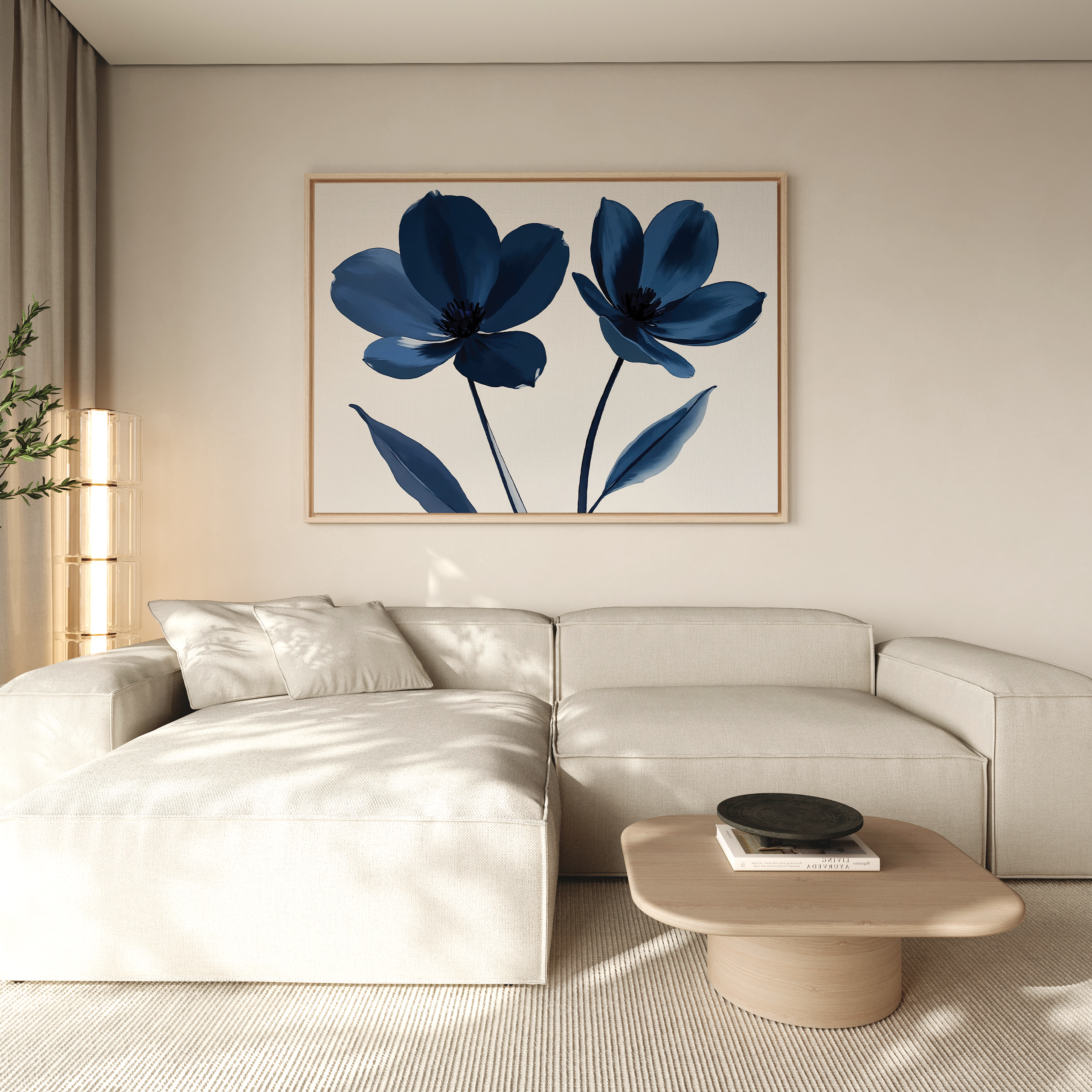 Velvet Petal Hush – blue botanical canvas wall art print by Aspire Prints