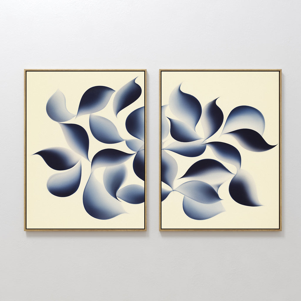 Indigo Whispers Diptych – Set of 2 Canvas Prints set of 2 – blue botanical canvas wall art by Aspire Prints