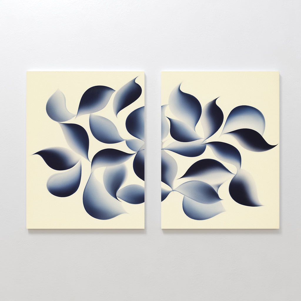 Indigo Whispers Diptych – Set of 2 Canvas Prints set of 2 – blue botanical canvas wall art by Aspire Prints