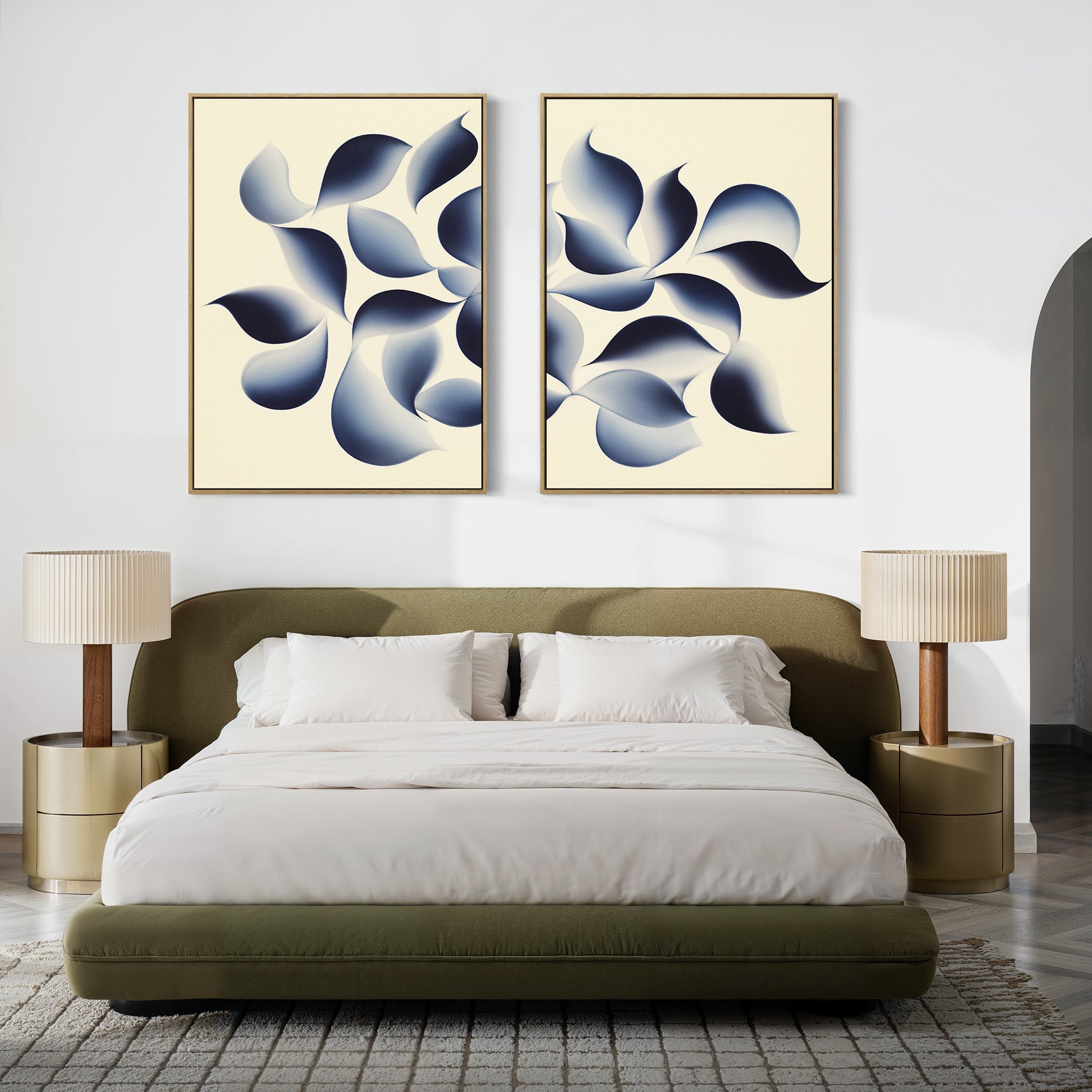 Indigo Whispers Diptych – Set of 2 Canvas Prints set of 2 – blue botanical canvas wall art by Aspire Prints