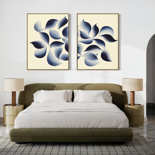 Indigo Whispers Diptych – Set of 2 Canvas Prints set of 2 – blue botanical canvas wall art by Aspire Prints
