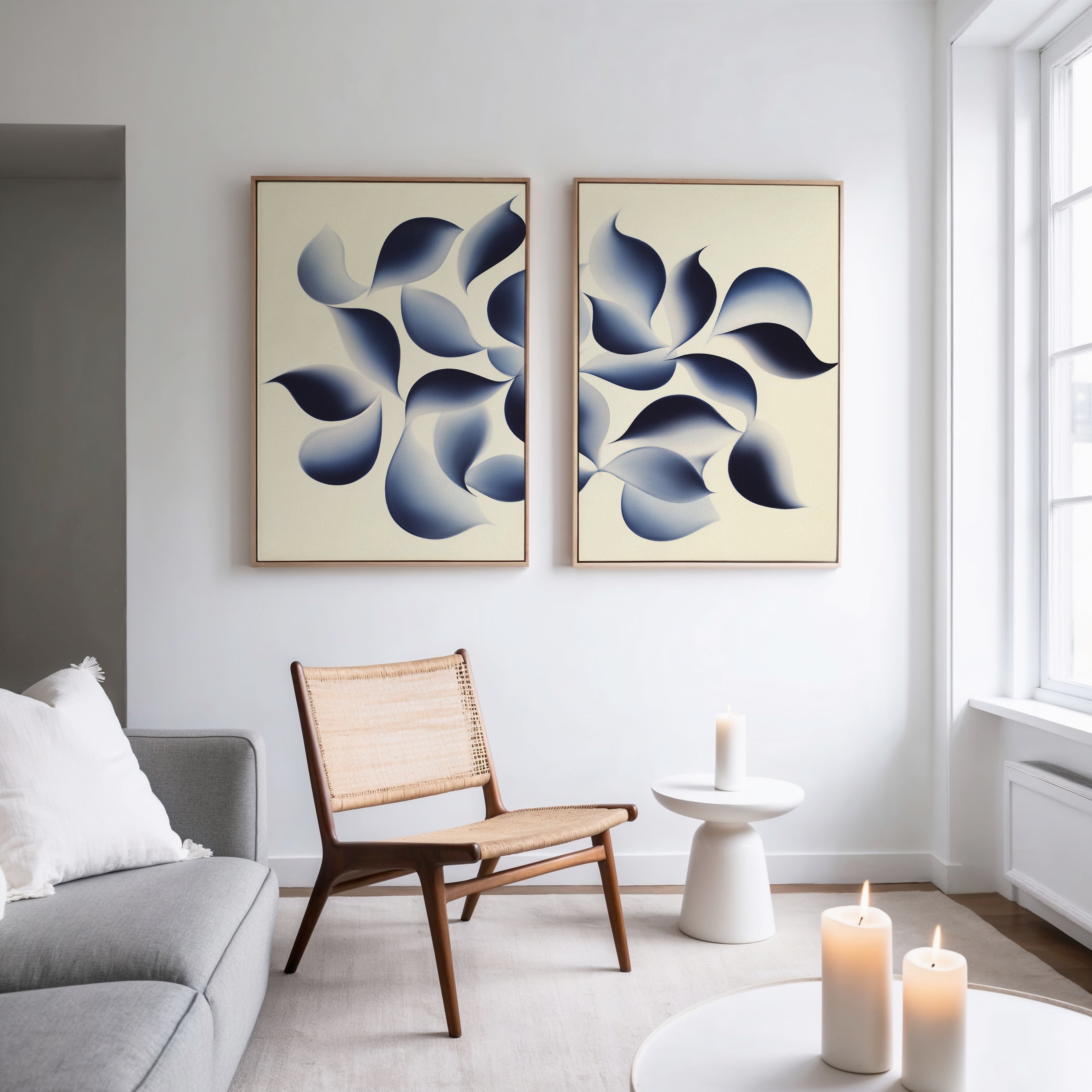 Indigo Whispers Diptych – Set of 2 Canvas Prints set of 2 – blue botanical canvas wall art by Aspire Prints