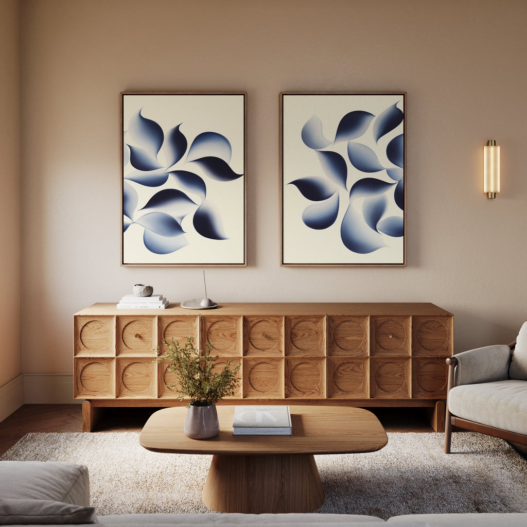 Indigo Whispers Diptych – Set of 2 Canvas Prints set of 2 – blue botanical canvas wall art by Aspire Prints